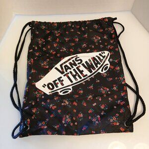 Vans Off The Wall Drawstring Bag Backpack Shoes Sports Gym Black Floral